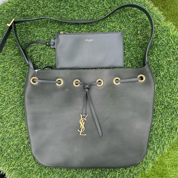 SAINT LAURENT PARIS VII MEDIUM HOBO BAG DARK GREEN LEATHER GOLD HARDWARE NEW - Picture 4 of 16